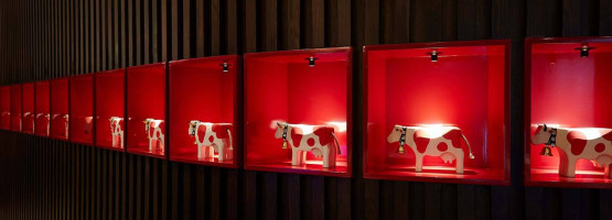 Wooden Cow Display in the Red Cow Moran Hotel